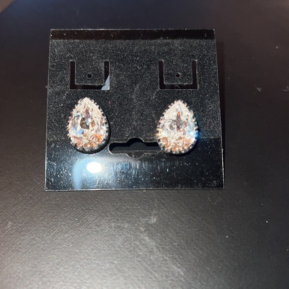 Large Pear Shaped Crystal Post Earrings - Picture 2 of 2